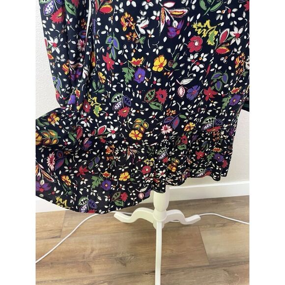 Zara Peplum Dress Size M Black Floral Varsity cuffs Long Sleeve Ruffle Hem - Picture 6 of 14